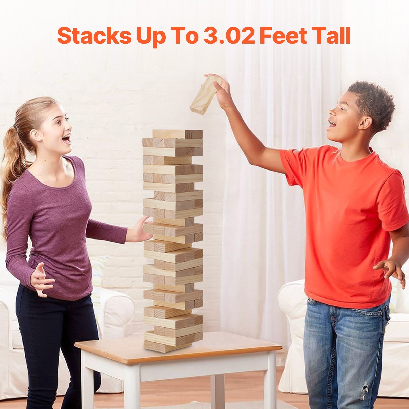 Tumbling Timber Toy, 54 Blocks Medium Tumble Tower Blocks Game, Pine Wood Tumbling Tower Game With Carry Bag And Scoreboard, Wooden Stacking Game, Tumble Tower Family Games For Indoor/Outdoor