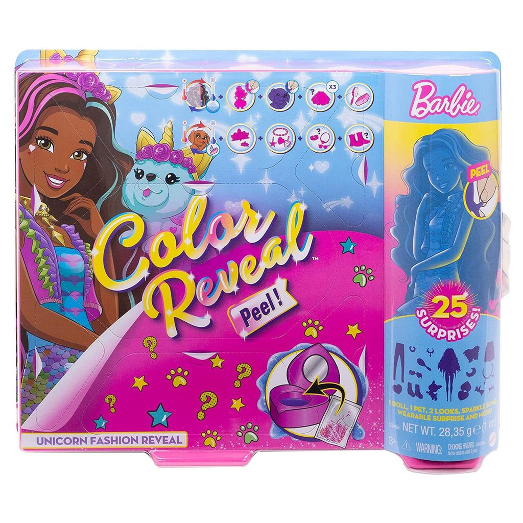 Barbie Colour Reveal Peel Unicorn Doll with 25 Accessories