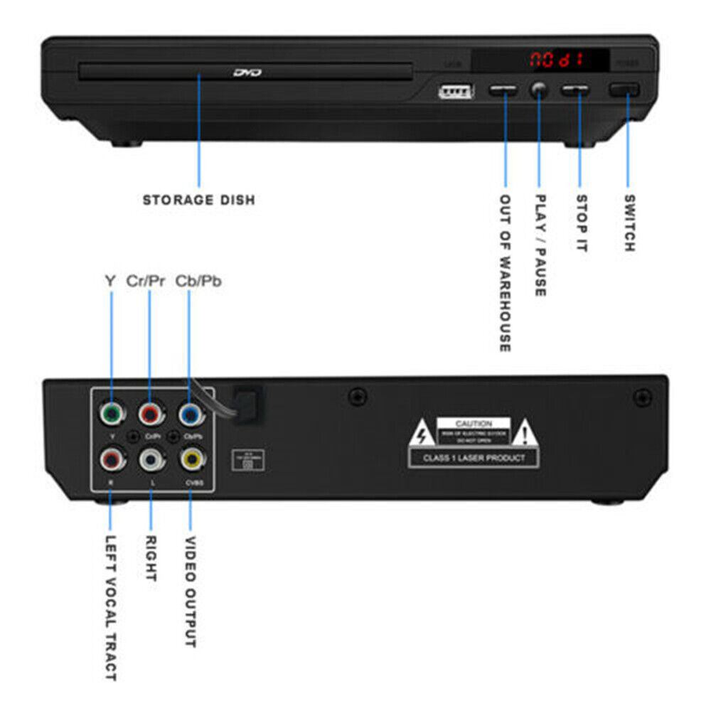 DVD Player Compact Multi Region HDCD CD VCD Music Disc Upscaling USB With Remote