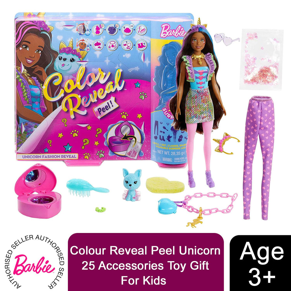 Barbie Colour Reveal Peel Unicorn Doll with 25 Accessories