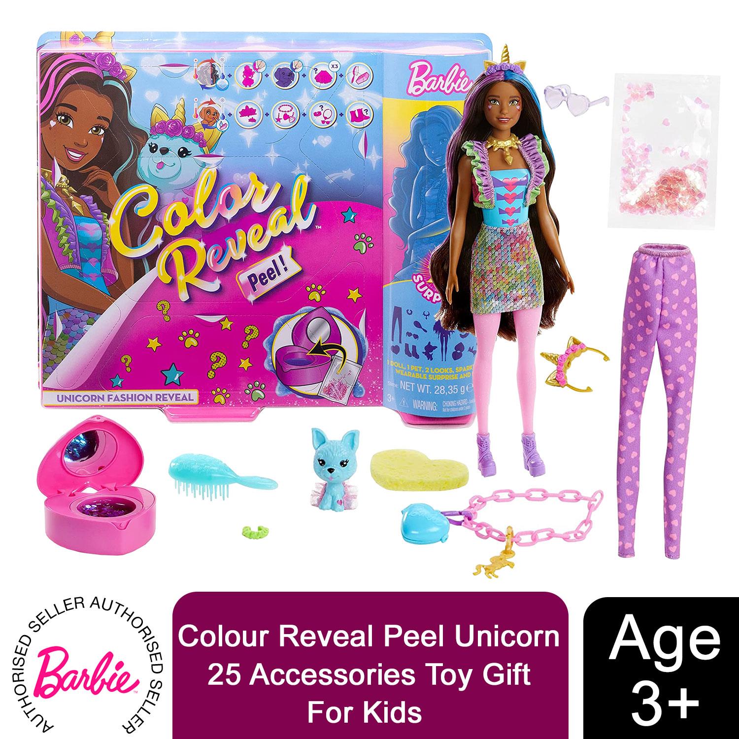 Barbie Colour Reveal Peel Unicorn Doll with 25 Accessories