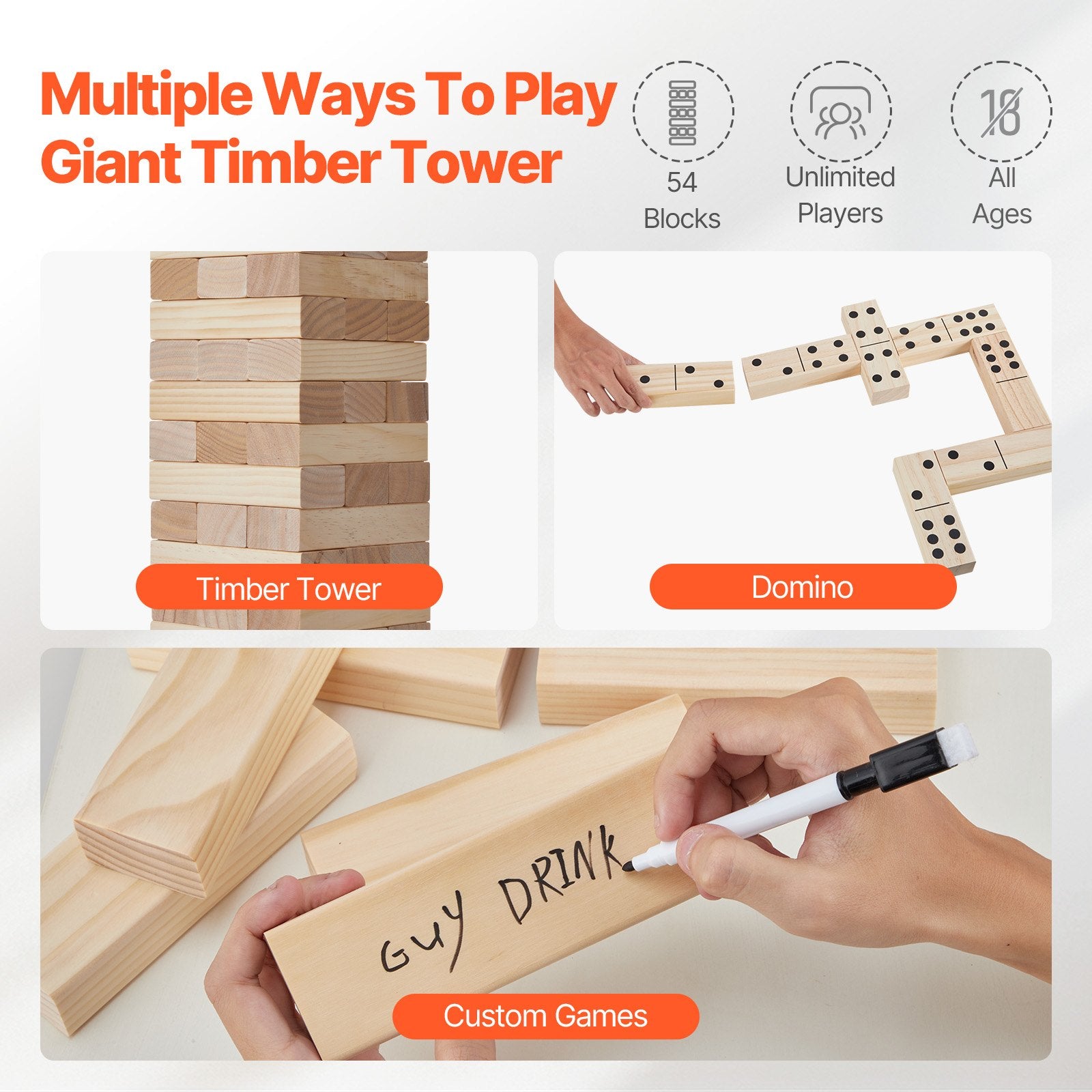 Tumbling Timber Toy, 54 Blocks Medium Tumble Tower Blocks Game, Pine Wood Tumbling Tower Game With Carry Bag And Scoreboard, Wooden Stacking Game, Tumble Tower Family Games For Indoor/Outdoor